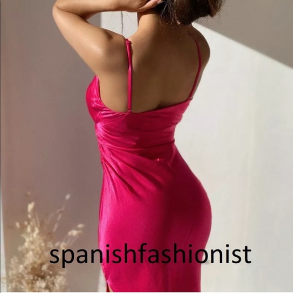 Zara DRAPED CAMISOLE SATIN MIDI DRESS w/ Side Slit PINK NEW - Picture 3 of 16